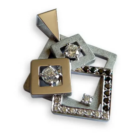 Pendentif Aurélie en or blanc serti de diamants noirs et blancs